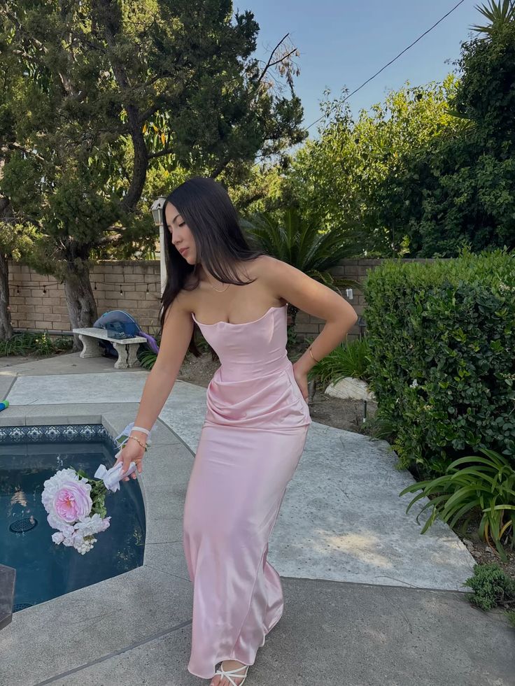 Simple Mermaid Strapless Pink Satin Long Prom Dress,Party Dress,Formal Evening Dress GG4288