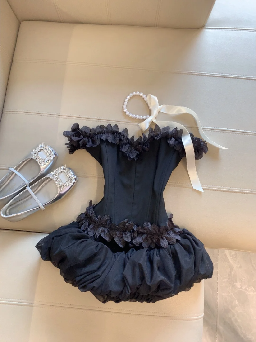 Classy A Line Off The Shoulder Black Satin Applique Short Homecoming Dress,Summer 16th Birthday Dress GG4327