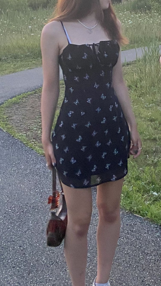 Chic A Line Spaghetti Straps Printed Chiffon Short Homecoming Dress,Summer 18th Birthday Dress GG4348