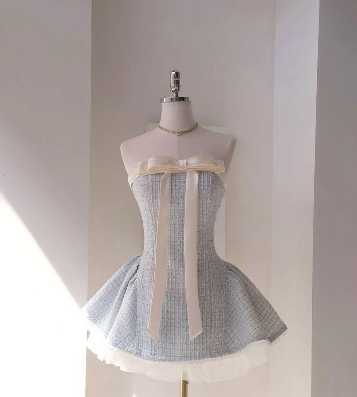 Cute Ball Gown Strapless Satin With Bow Short Homecoming Dress,Summer 16th Birthday Dress GG4352