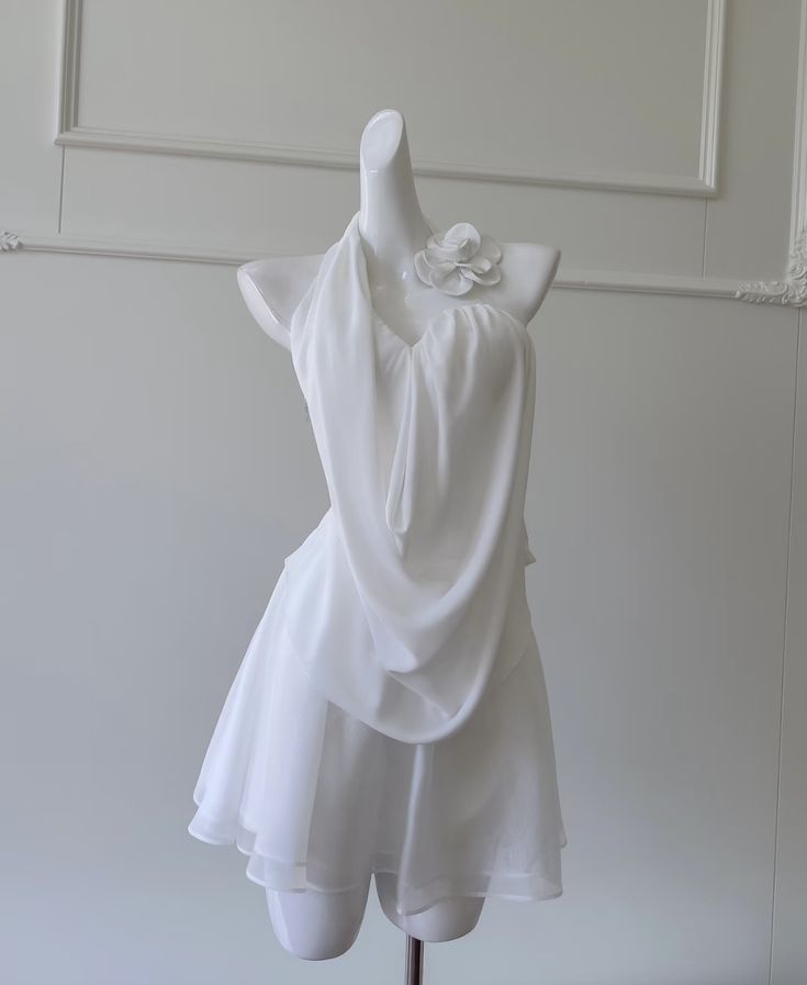 Chic A Line Halter White Chiffon With Flower Short Homecoming Dress,Summer 17th Birthday Dress GG4360