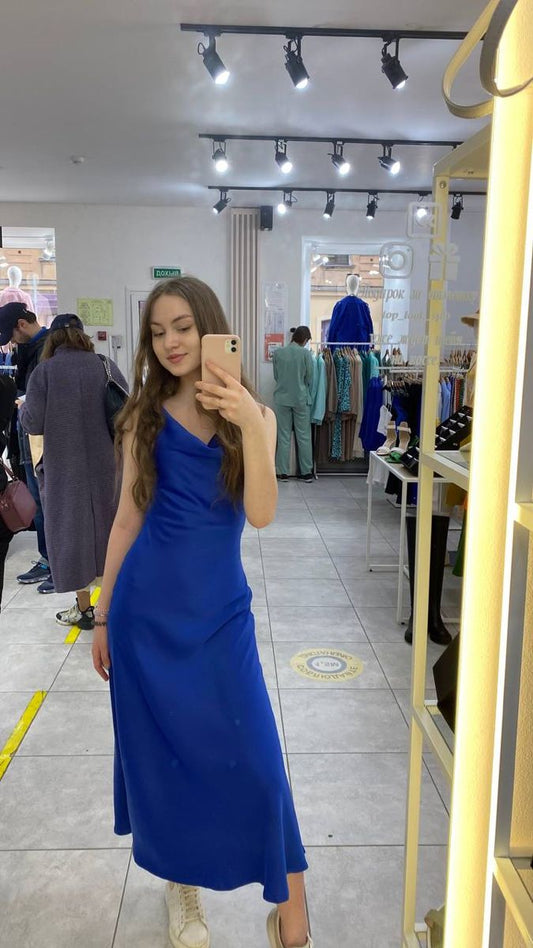 Modest Mermaid Spagheti Straps Royal Blue Satin Long Prom Dress,Party Dress,Formal Evening Dress GG4473