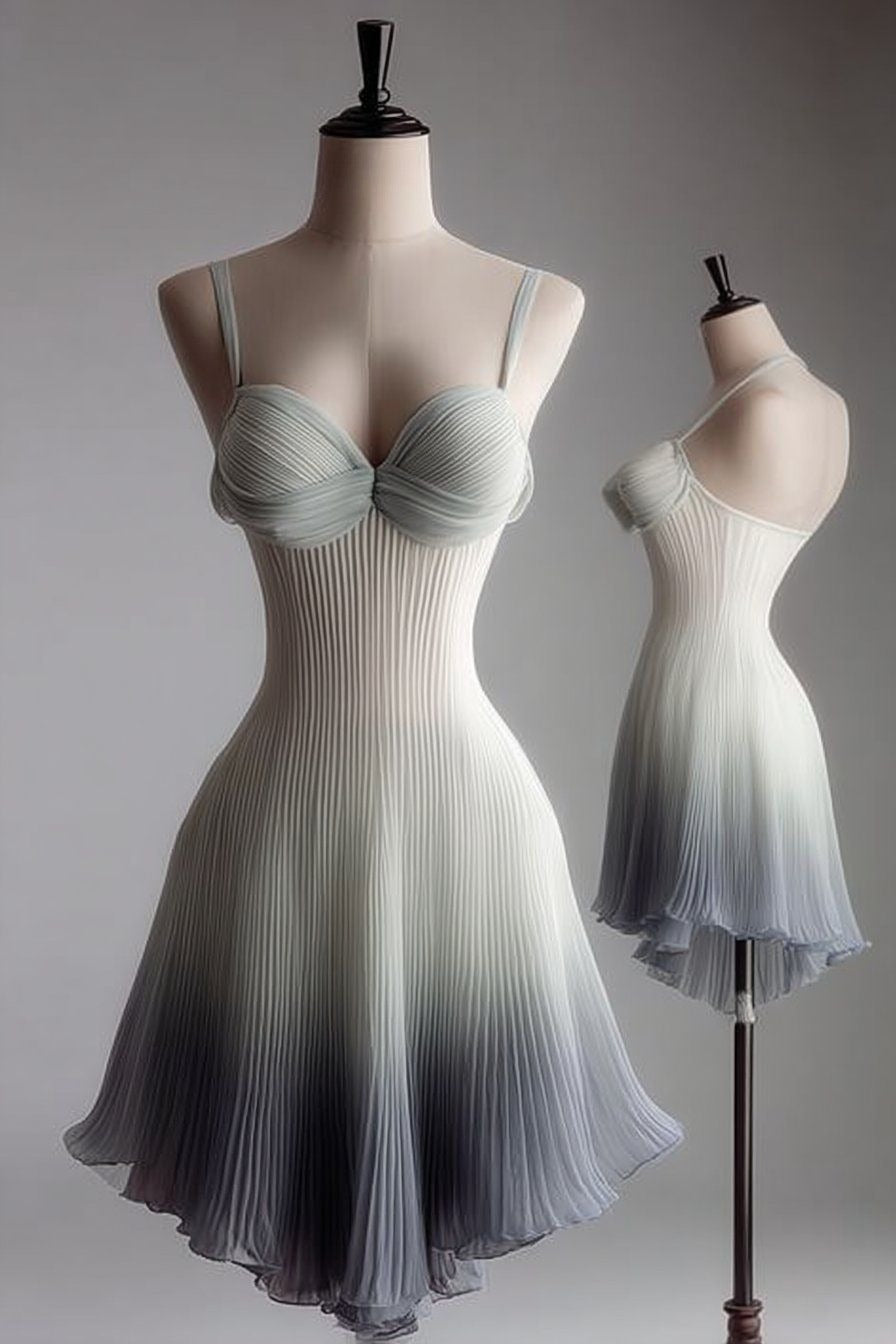 Gradient Sheath A Line Spaghetti Straps Pleated Chiffon Short Homecoming Dress,Vacation Dress,Summer 19th Birthday Dress GG4600