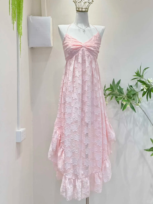 Pretty A Line Halter Pink Lace Long Prom Dress,Party Dress,Formal Evening Dress GG4671