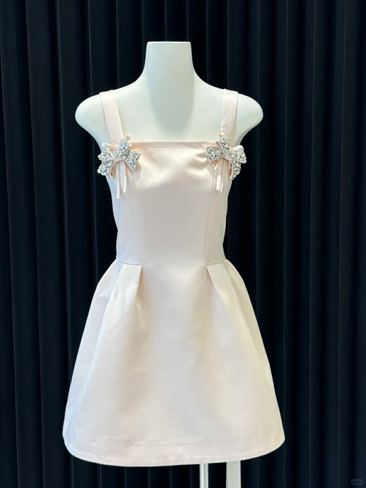 Cute A Line Square Satin Bow Beads Short Homecoming Dress,Vacation Dress,Summer 17th Birthday Dress GG4676