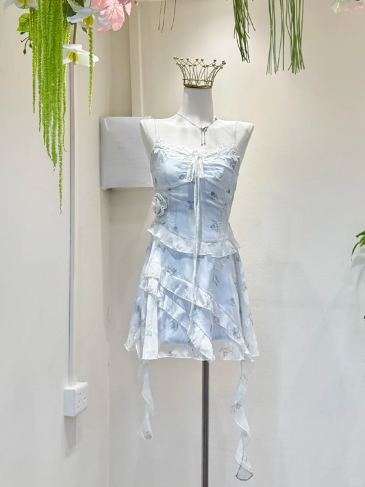 Unique A Line Spaghetti Straps Floral Ruffle Chiffon Short Homecoming Dress,Vacation Dress,Summer 19th Birthday Dress GG4684