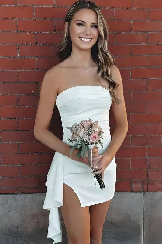 Modest Mermaid Strapless Satin Short Homecoming Dress,Vacation Dress,Summer 19th Birthday Dress GG4695