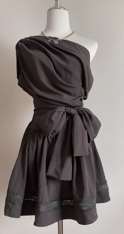 Chic A Line One Shoulder Satin Lace Short Homecoming Dress,Vacation Dress,Summer 17th Birthday Dress GG4708