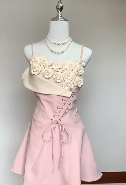 Classy A Line Spaghetti Straps Satin Applique Short Homecoming Dress,Vacation Dress,Summer 18th Birthday Dress GG4712