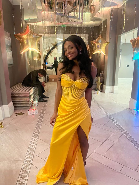 Chic Mermaid Sweetheart Satin Slit Beads Long Prom Dress,Party Dress,Formal Evening Dress GG4748