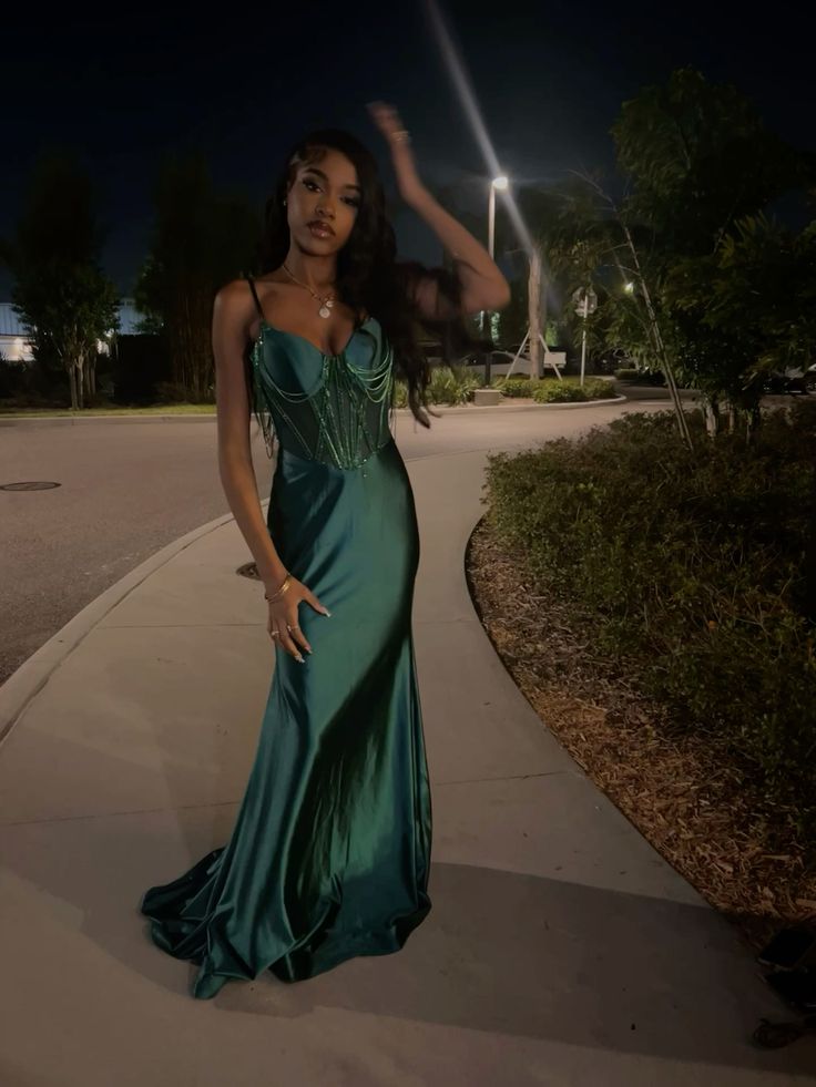 Classy Mermaid Dark Green Spaghetti Straps Satin Long Prom Dress,Party Dress,Formal Evening Dress GG4754