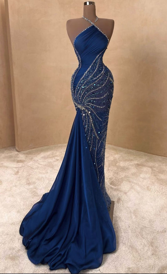 Gorgeous Mermaid Halter Satin Beads Long Prom Dress,Wedding Dress,Formal Evening Dress GG4764