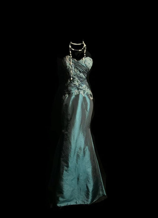 Vintage Mermaid Sweetheart Satin Lace Long Prom Dress,Party Dress,Formal Evening Dress GG4767