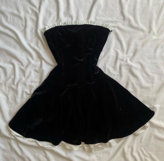 Elegant A Line Strapless Black Velvet Short Homecoming Dress,Vacation Dress,Summer 18th Birthday Dress GG4784