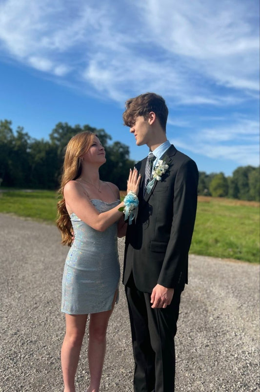 Shiny Mermaid Spaghetti Sraps Satin Sequin Short Homecoming Dress,Vacation Dress,Summer 20th Birthday Dress GG4821