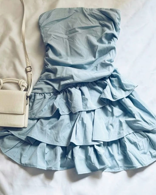 Pretty A Line Strapless Satin Layer Short Homecoming Dress,Vacation Dress,Summer 18th Birthday Dress GG4823