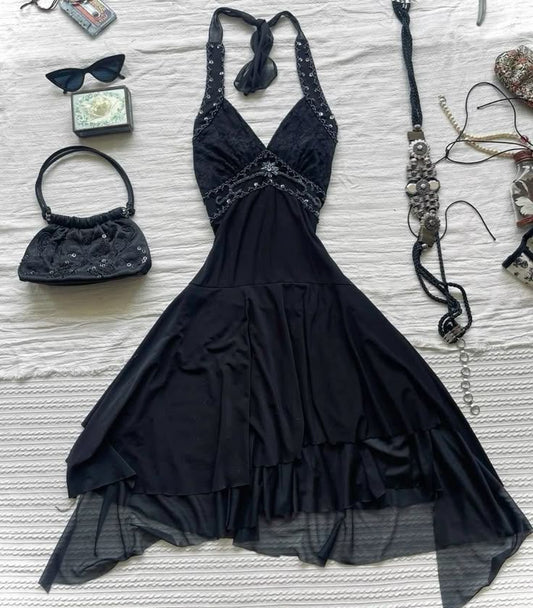 Elegant Black Halter A Line Chiffon Beads Short Homecoming Dress,Vacation Dress,Summer 20h Birthday Dress GG4834