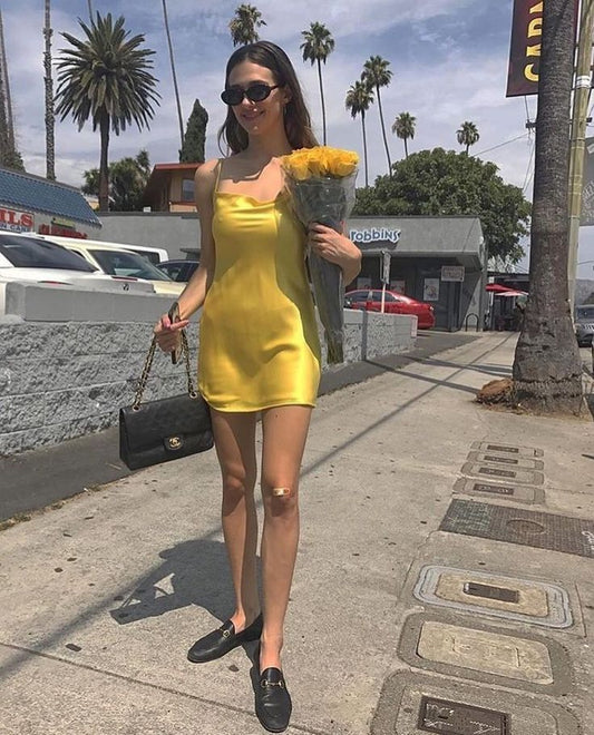 Vibrant Mermaid Spaghetti Straps Yellow Satin Short Homecoming Dress,Vacation Dress,Summer 20h Birthday Dress GG4845