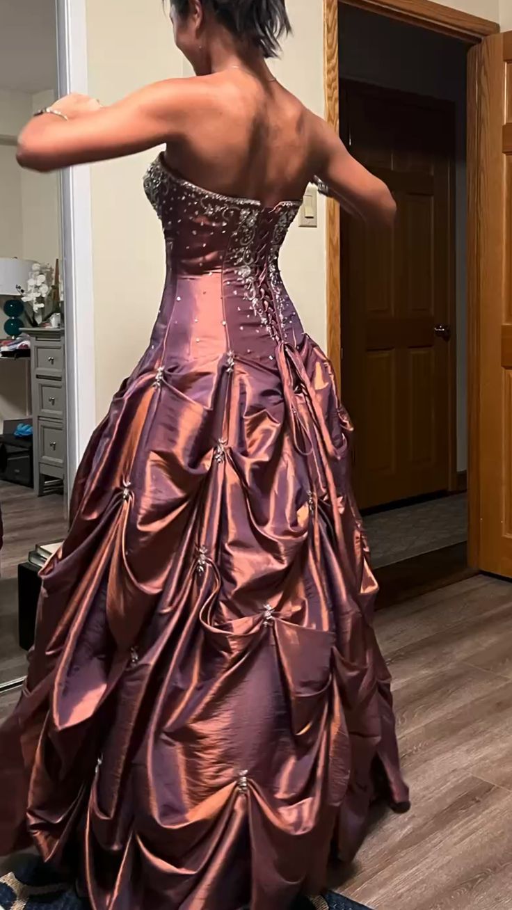 Chic Ball Gown Strapless Satin Beads Long Prom Dress,Party Dress,Formal Evening Dress GG4855