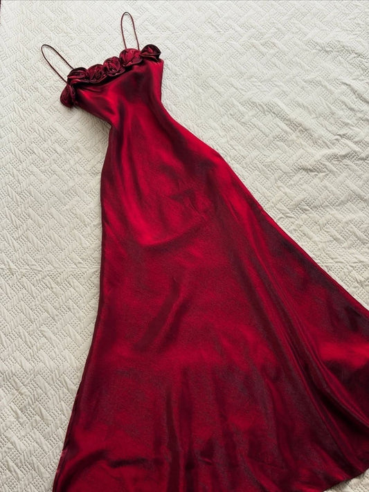 Style Simple Burgundy A Line Spaghetti Straps Satin Long Prom Dress,Party Dress,Formal Evening Dress GG4939