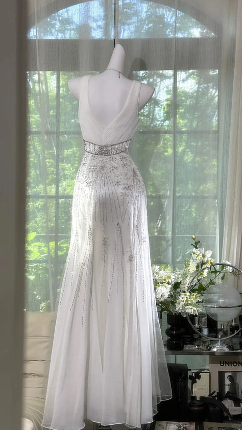 White Mermaid V Neck Chiffon Sequin Long Prom Dress,Party Dress,Formal Evening Dress GG4946