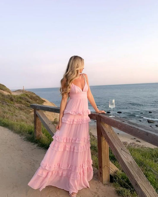 Elegant A Line Spaghetti Straps Chiffon Ruffles Long Prom Dress,Party Dress,Formal Evening Dress GG4962