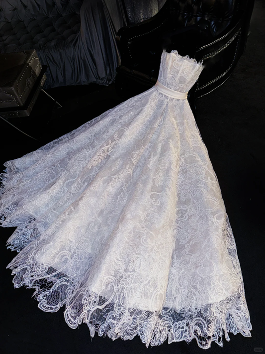 Classy Ball Gown Strapless Lace Long Prom Dress,Party Dress,Formal Evening Dress GG4988