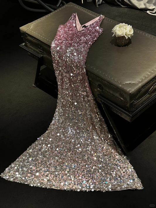Obessed Mermaid V Neck Sequin Long Prom Dress,Party Dress,Formal Evening Dress GG4992