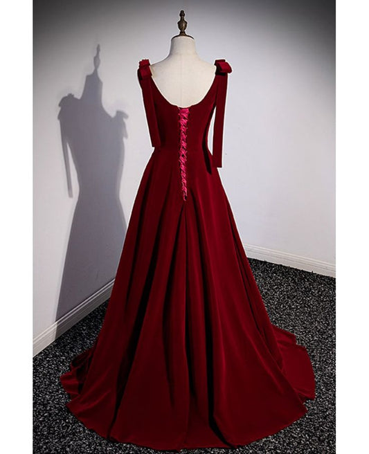 Elegant A Line Square Beaded Burgundy Velvet Long Prom Dress,Evening Dress GG501