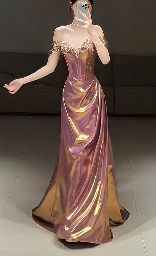Luxurious A Line Off The Shoulder Satin Long Prom Dress,Party Dress,Formal Evening Dress GG5021