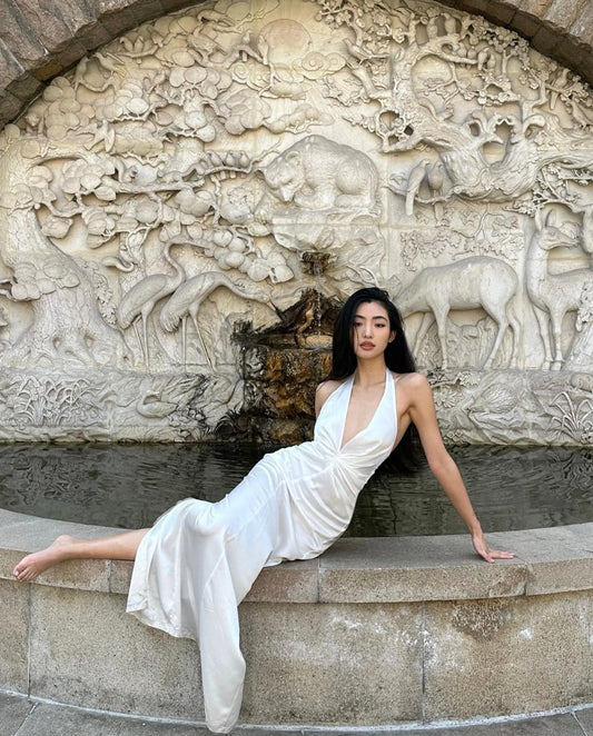 Sexy Bodycon Mermaid Halter Pleated Satin Long Prom Dress,Party Dress,Formal Evening Dress GG5055