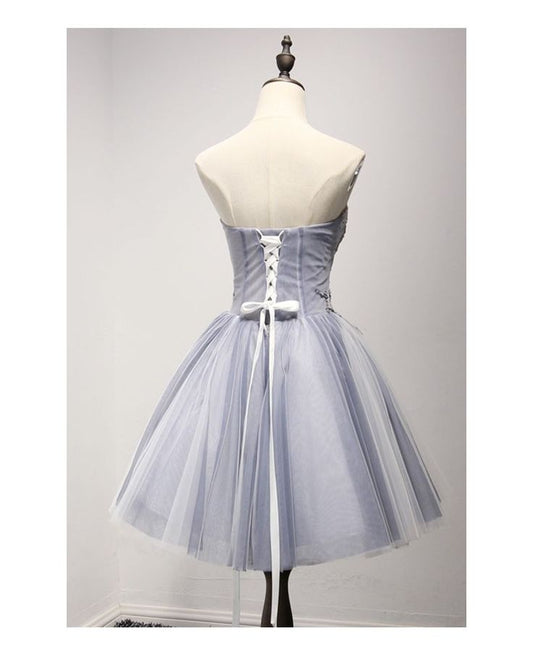 Sweet A Line Sweetheart Lilac Tulle Applique Short Prom Dress, Homecoming Dress,Evening Dress GG508