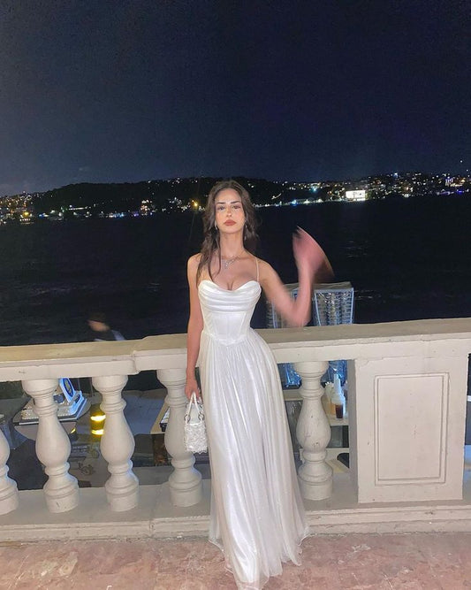 Sexy A Line Spaghetti Straps Satin Tulle Long Prom Dress,Evening Dress GG5090