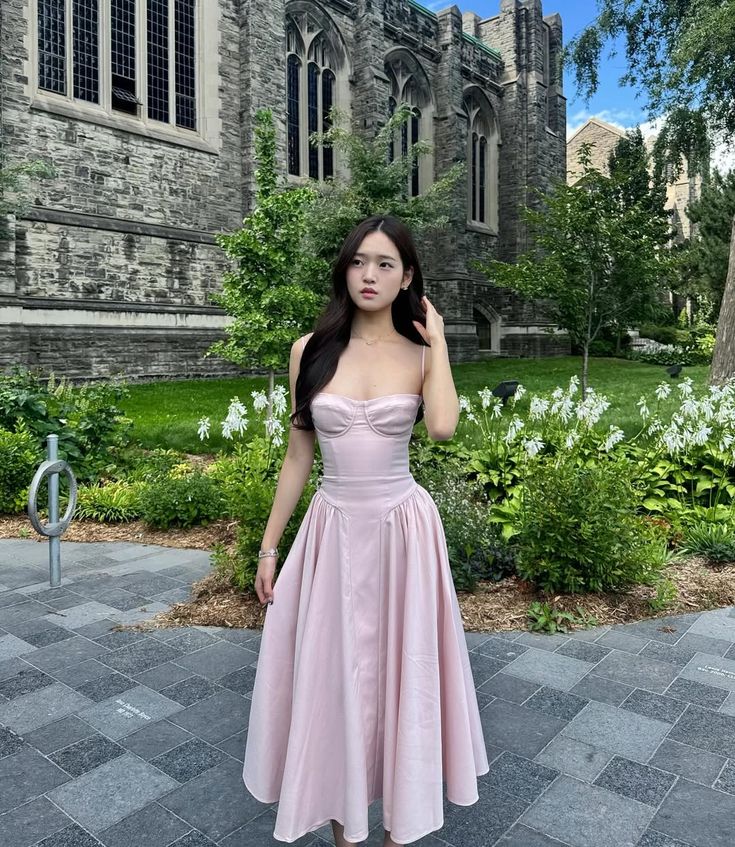 Elegant Pink A Line Spaghetti Straps Satin Long Prom Dress,Evening Dress GG5092