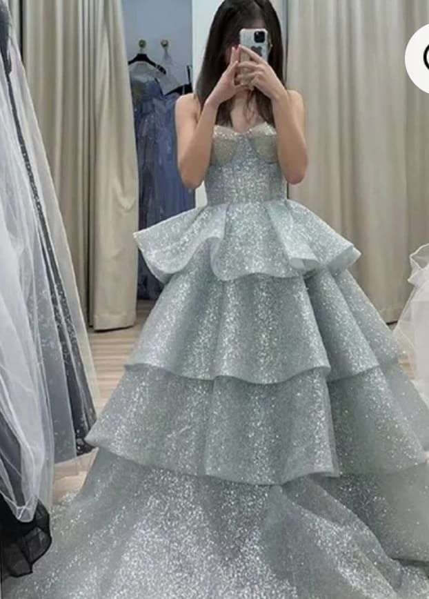 Shiny Ball Gown Sweetheart Sequin Tiered Long Prom Dress,Evening Dress GG5104