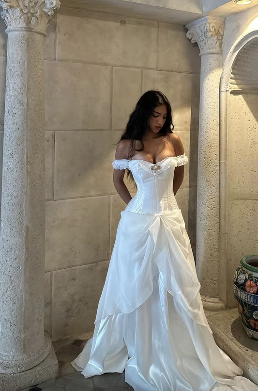 Pretty Elegant A Line Off The Shoulder Chiffon Satin Long Prom Dress,Evening Dress GG5115