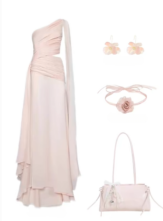 Elegant A Line One Shoulder Chiffon Long Prom Dress,Evening Dress GG5123