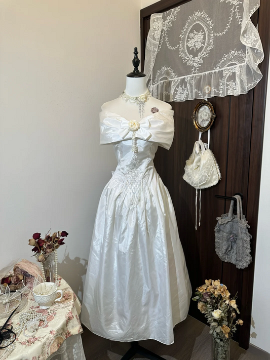 Vintage Princess A Line Off The Shoulder Satin Long Prom Dress,Evening Dress GG5156