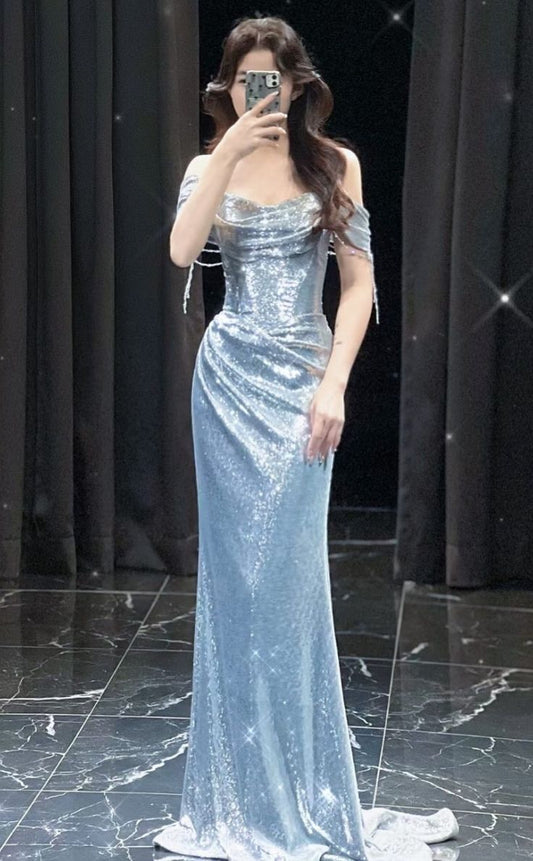 Shiny Mermaid Off The Shoulder Sequin Long Prom Dress,Evening Dress GG5241