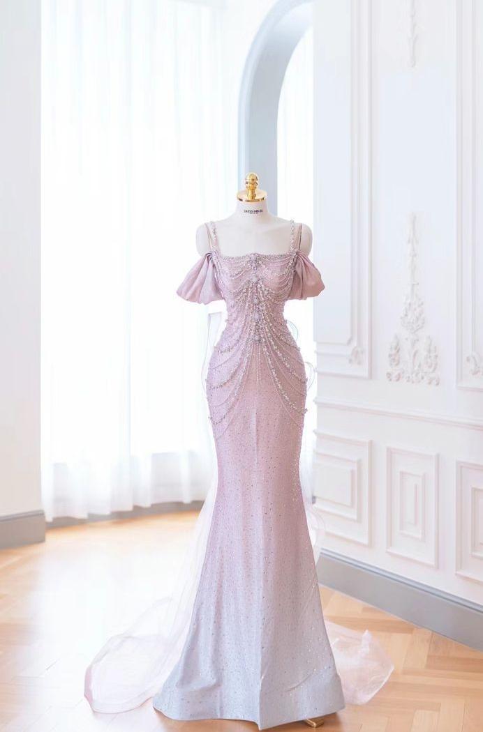 Unique Sparkly Mermaid Off The Shoulder Satin Tulle Sequin Beaded Long Prom Dress,Evening Dress GG5242