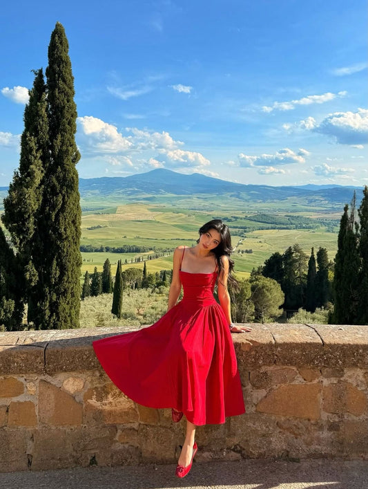 Elegant A Line Red Spaghetti Straps Satin Without Sleeves Long Prom Dress,Evening Dress GG5276