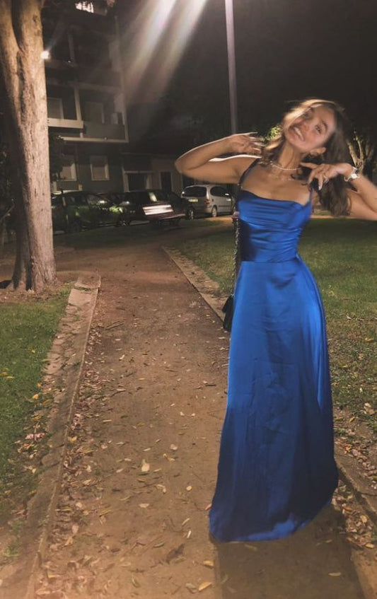 Classy A Line Spaghetti Straps Satin Without Sleeves Long Prom Dress,Evening Dress GG5288