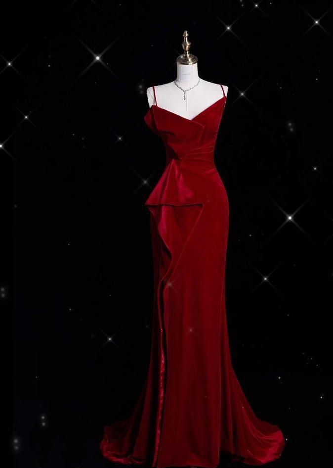 Classy Mermaid Spaghetti Straps Burgundy Satin Without Sleeves Long Prom Dress,Evening Dress GG5303