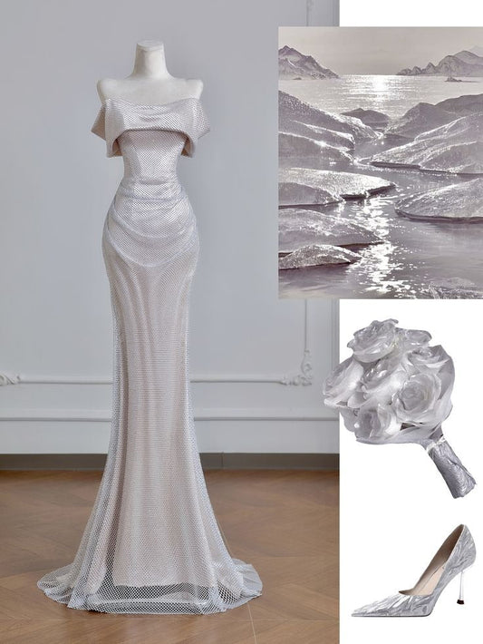 Classy Mermaid Strapless Satin Tulle Without Sleeves Long Prom Dress,Evening Dress GG5309