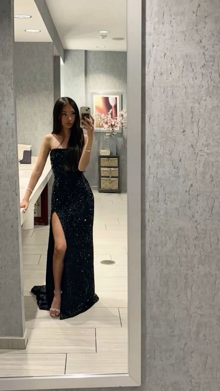 Fashion Style Mermaid Strapless Black Sequin Slit Without Sleeves Long Prom Dress,Evening Dress GG5323