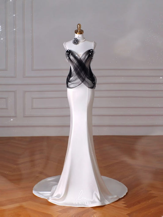 Pretty Elegant Mermaid Spaghetti Straps Satin Tulle Without Sleeves Long Prom Dress,Evening Dress GG5346