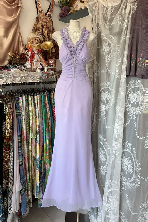 Pretty Lilac Mermaid Halter Satin Chiffon Without Sleeves Long Prom Dress,Evening Dress GG5375