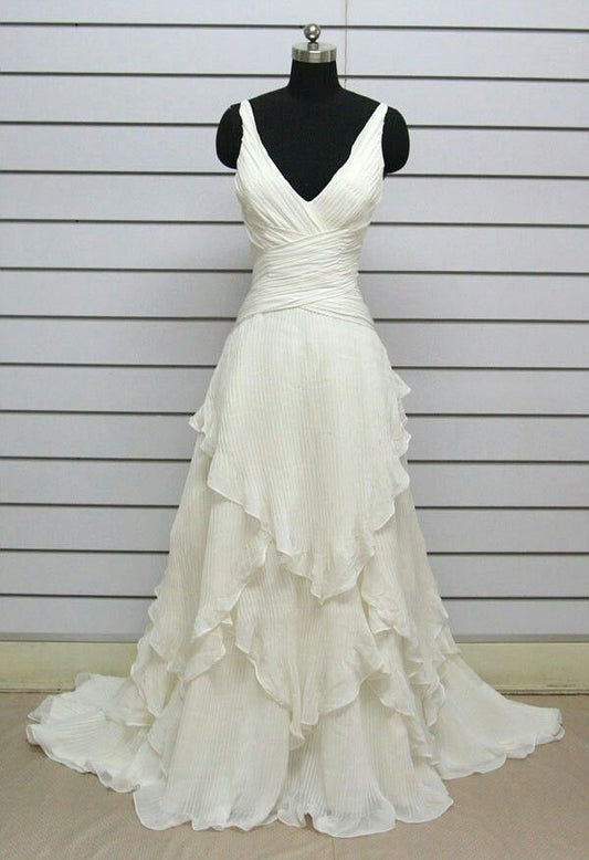 Chic A Line V Neck Chiffon Without Sleeves Long Prom Dress,Evening Dress GG5390