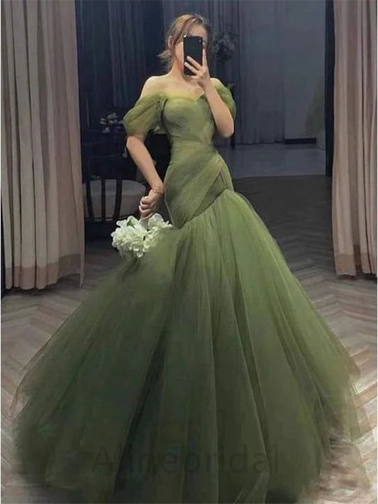 Unique Mermaid Off The Shoulder Tulle Without Sleeves Long Prom Dress,Evening Dress GG5408