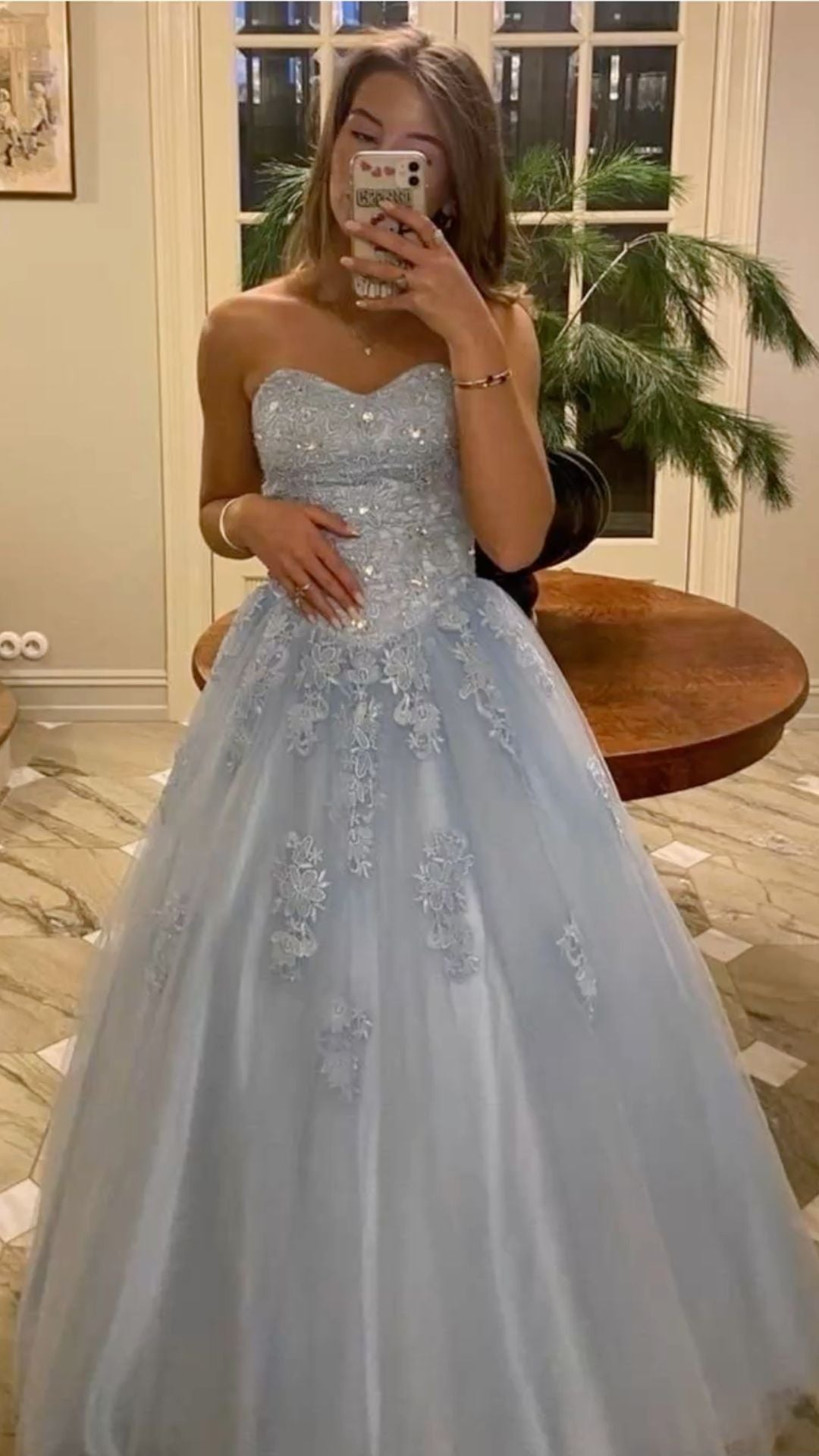 Obessed Ball Gown Sweetheart Tulle Lace Without Sleeves Long Prom Dress,Evening Dress GG5414